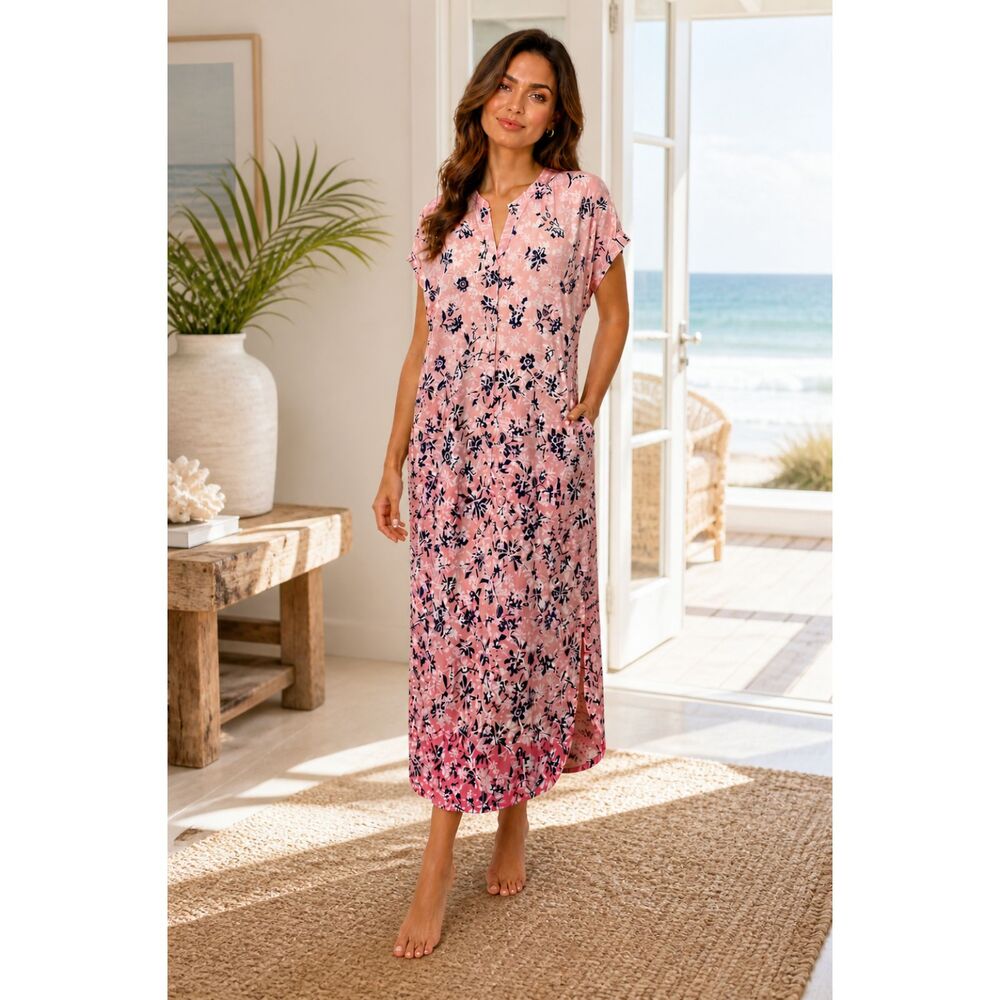 Oscar de la Renta Pink Label Floral Maxi Dress L/XL Resort Loungewear